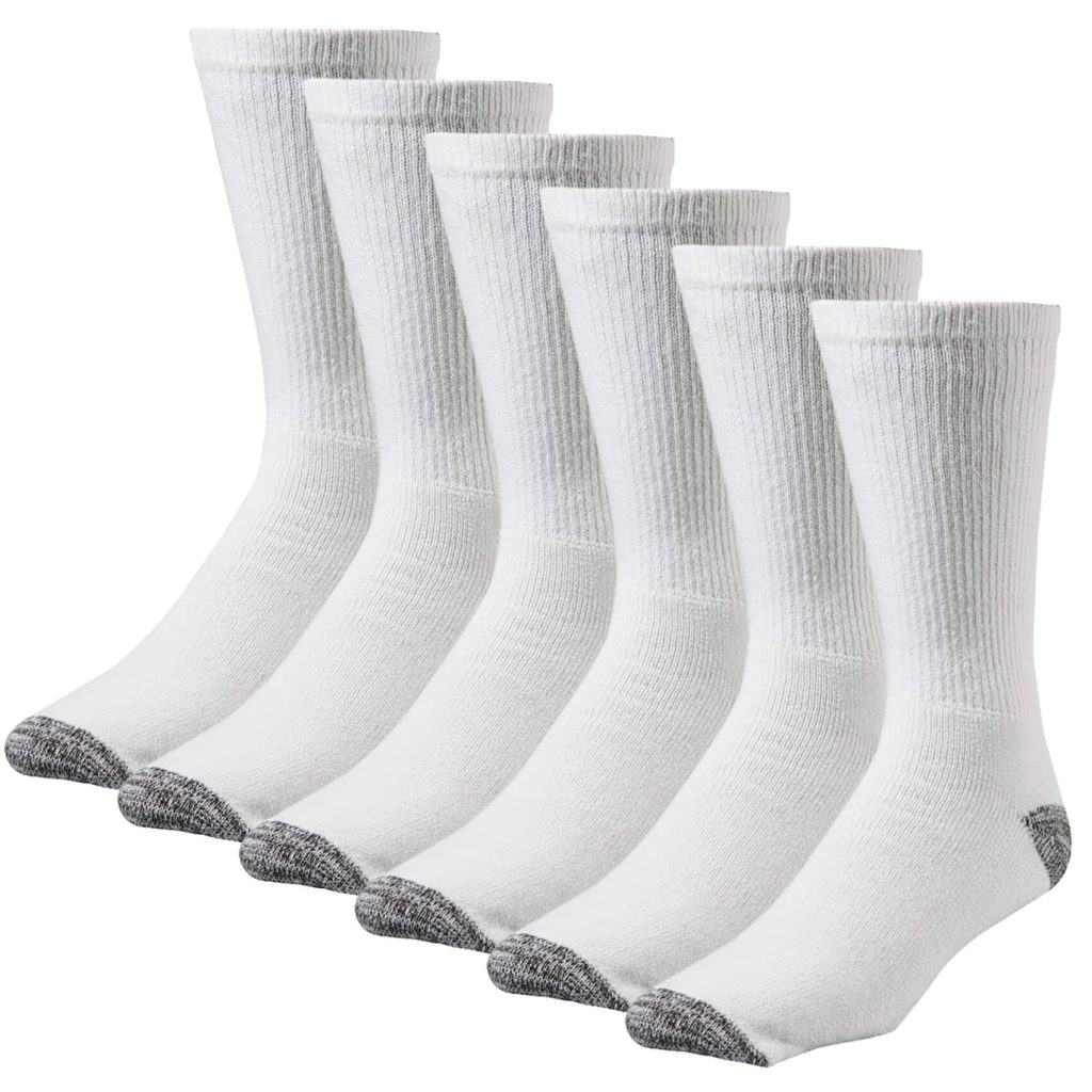 White Cotton Comfort Crew Socks, 6 Pair Pack Wells Lamont