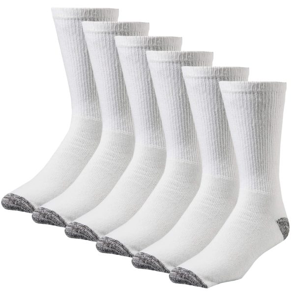 White Cotton Comfort Crew Socks, 6 Pair Pack