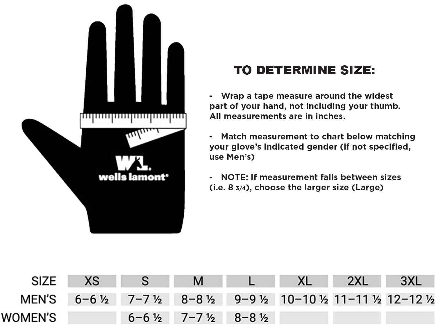 Work Glove Size Chart